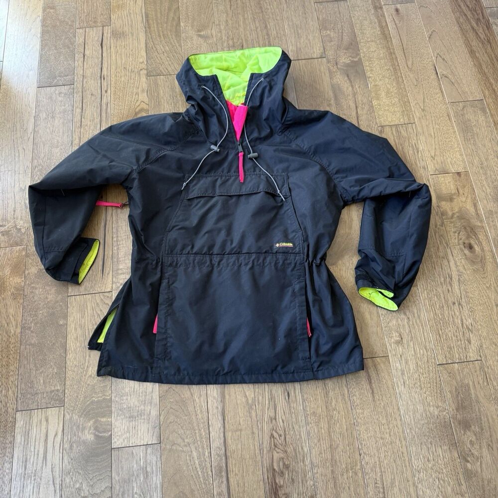 VTG Columbia Anorak Hood Wind Rain Jacket Kangaroo Pocket Pullover Ski Mens M/L